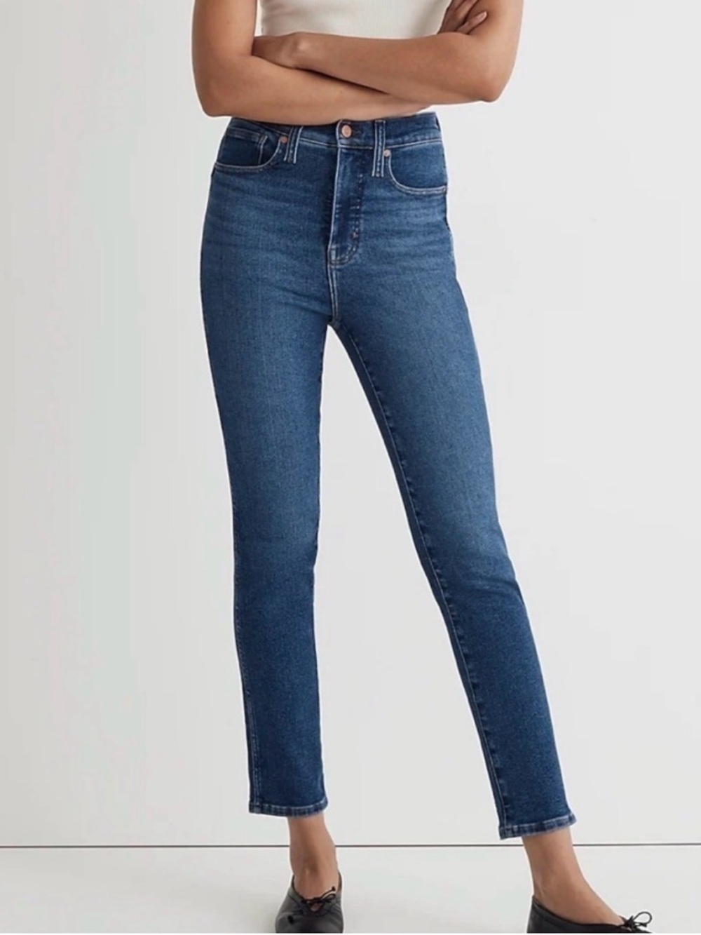 Madewell‎ Curvy Mid Rise Stovepipe Jeans Dark Wash Cropped 25P